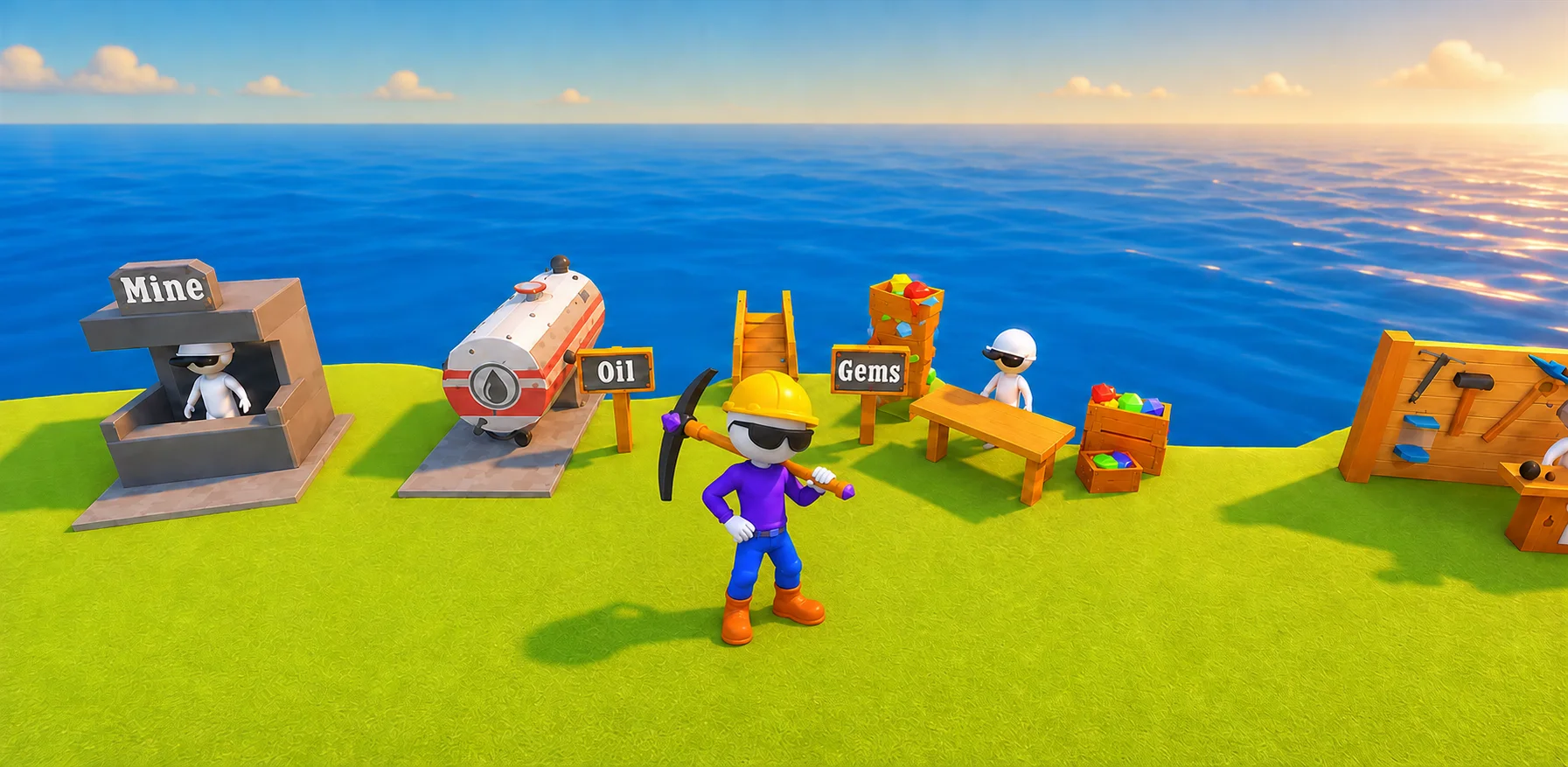 Oilman explorer with oil and gem mining stations